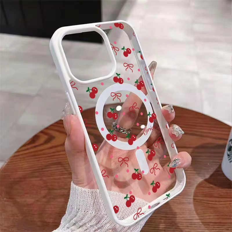 Phone Cases Red - 레드 체리 프린트 마그네틱 폰 케이스