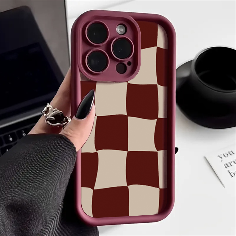 Phone Cases Red - 와인 레드 변형 그리드 패턴 폰