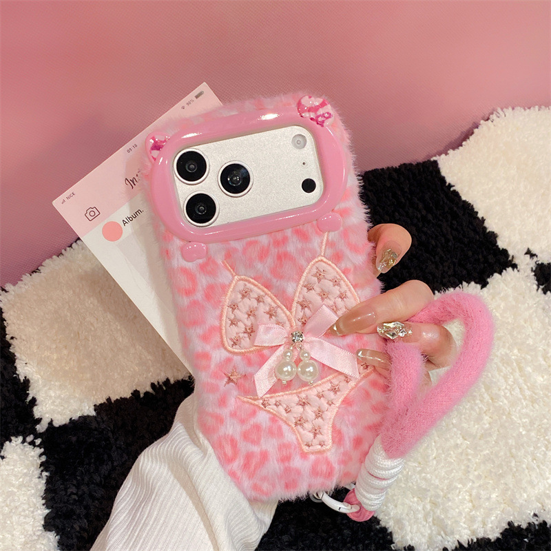 Phone Cases For Iphone 15 - 럭셔리 레오파드 프린트 비키니 패턴 플러시