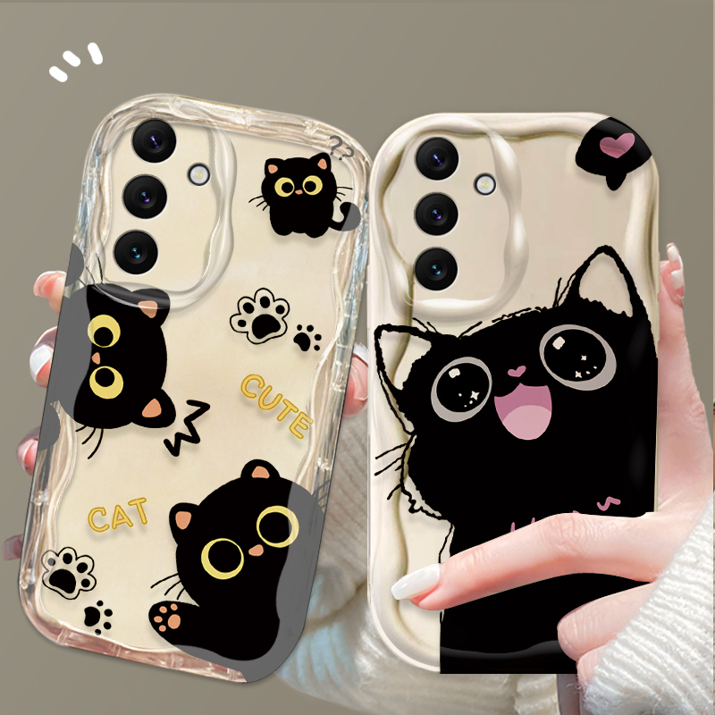 Phone Cases A14 Samsung - 귀여운 큰 눈 검은 고양이 케이스