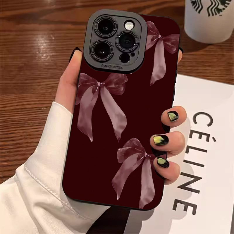 Phone Cases Red - 와인 레드 리본 패턴 소프트 폰