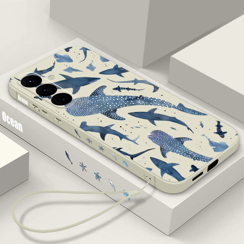 Phone Cases A14 Samsung - 고래 패턴 끈 달린 케이스 삼성