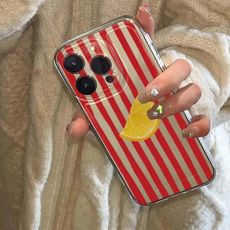 Phone Cases Red - 레몬 레드 핑크 블루 스트라이프 디자인