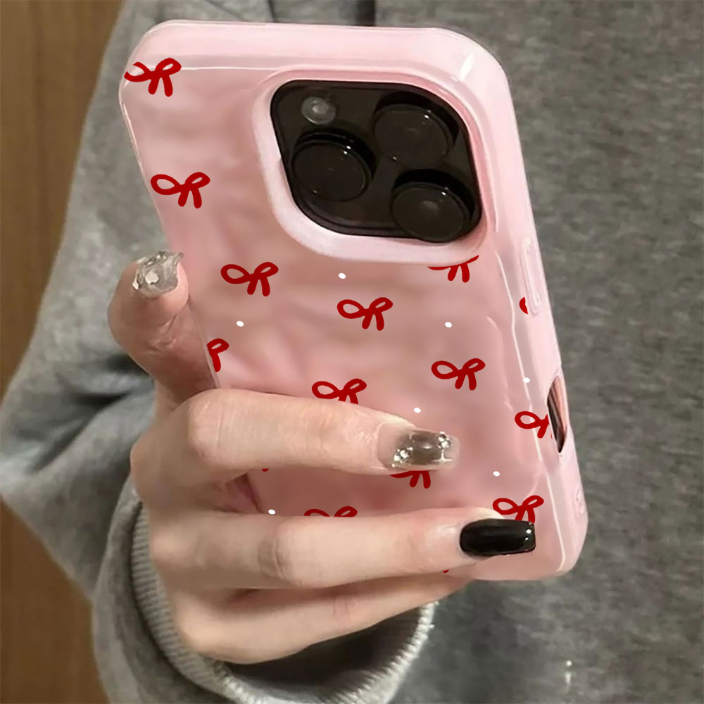 3D 물결무늬 레드 하트 프린트 아이폰 17 16 15 - Phone Cases Red 리뷰 및 가격
