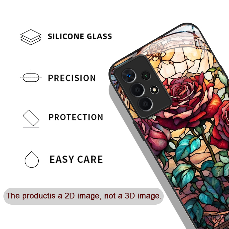 아트 컬러풀 글라스 스타일 장미꽃 패턴 강화유리 폰 케 - Phone Cases A14 Samsung 리뷰 및 가격