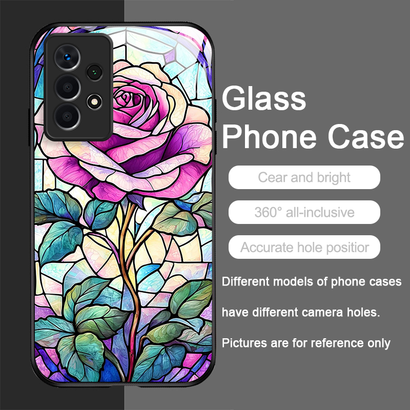 아트 컬러풀 글라스 스타일 장미꽃 패턴 강화유리 폰 케 - Phone Cases A14 Samsung 리뷰 및 가격