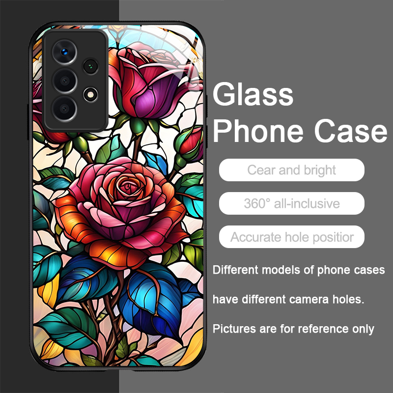 아트 컬러풀 글라스 스타일 장미꽃 패턴 강화유리 폰 케 - Phone Cases A14 Samsung 리뷰 및 가격