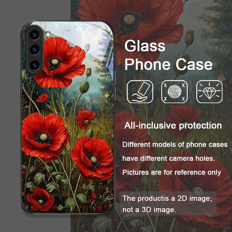 레트로 양귀비 꽃 핫 레드 프린트 강화유리 폰 케이스  - Phone Cases Red 리뷰 및 가격