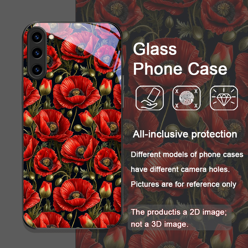 레트로 양귀비 꽃 핫 레드 프린트 강화유리 폰 케이스  - Phone Cases Red 리뷰 및 가격