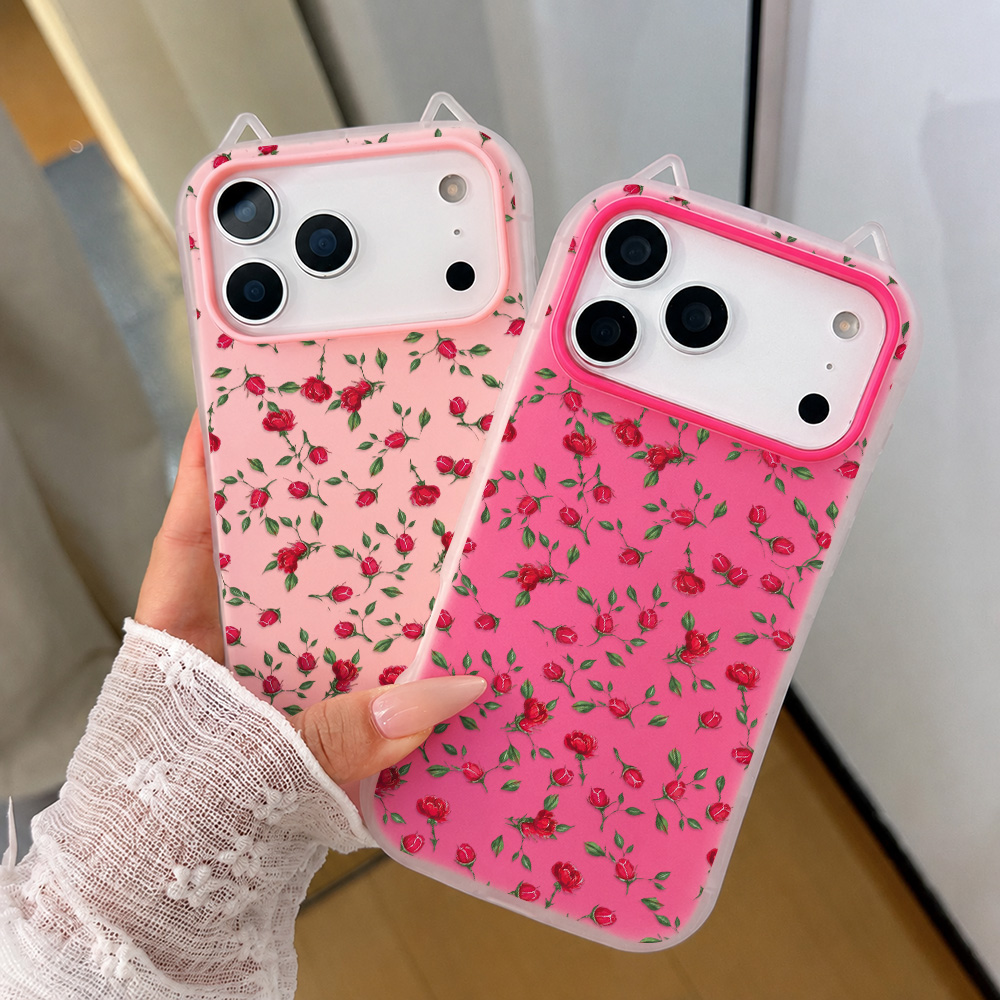 레드 로즈 플라워 고양이 귀 폰 케이스 아이폰 17 프 - Phone Cases Red 리뷰 및 가격
