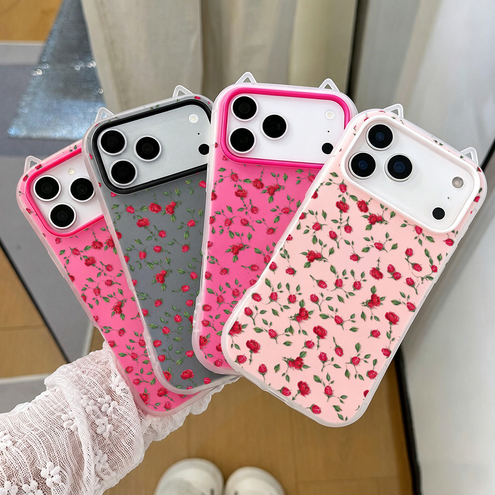 레드 로즈 플라워 고양이 귀 폰 케이스 아이폰 17 프 - Phone Cases Red 리뷰 및 가격